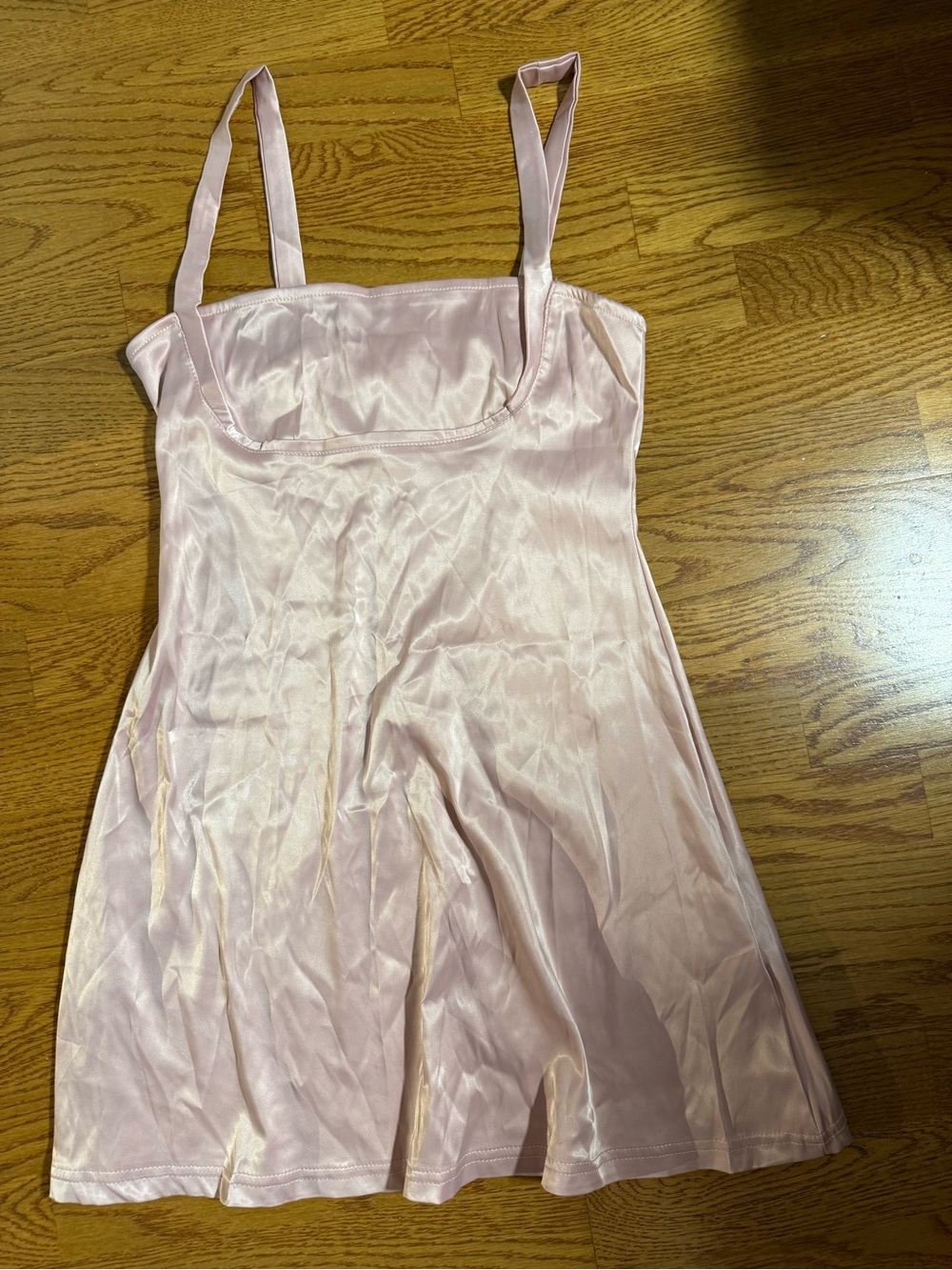 Light Pink Satin Mini Slip Dress with Spaghetti Straps